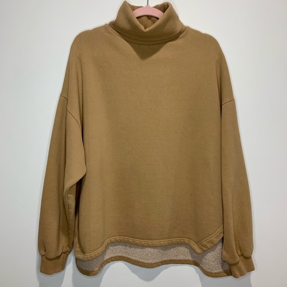 Camel Drop Shoulder Cotton Fleece Turtleneck Seeatshirt - Picture 2 of 2